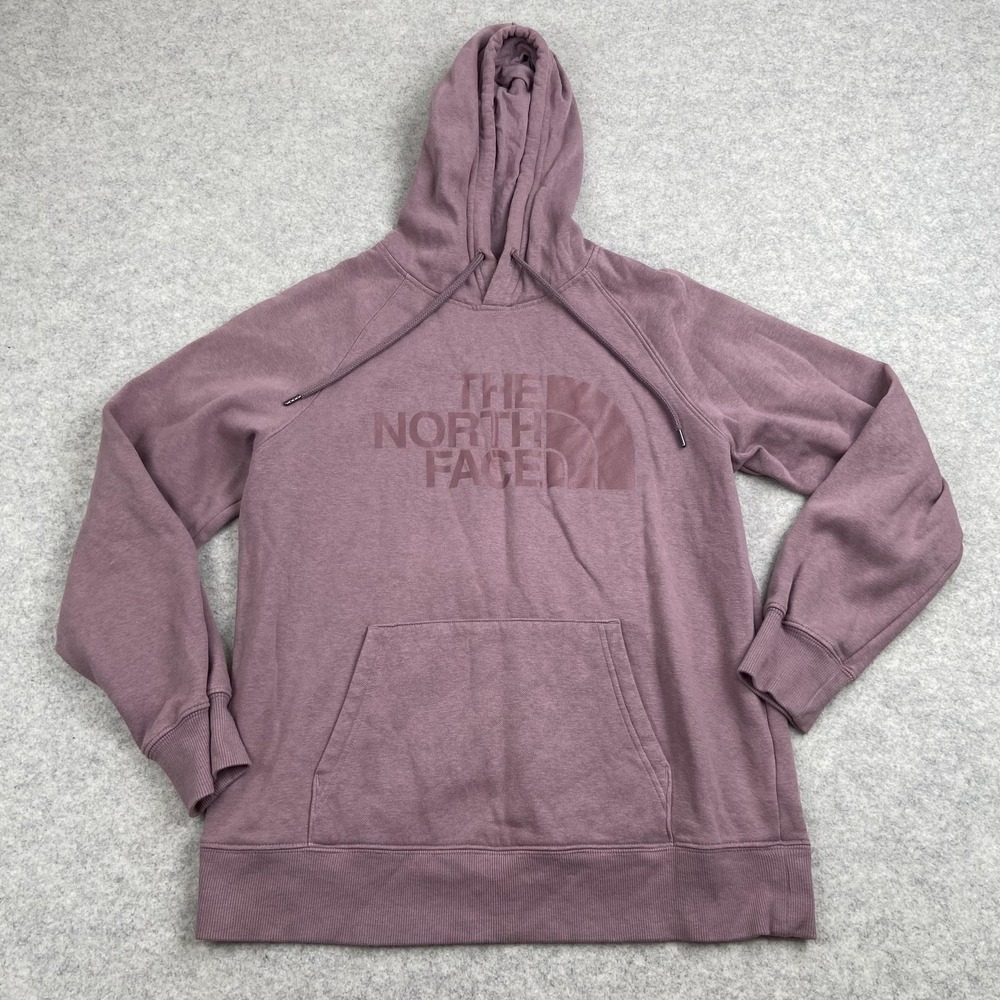 The North Face Hoodie Womens Medium Pink Pullover Fleece Logo Kangaroo Pocket